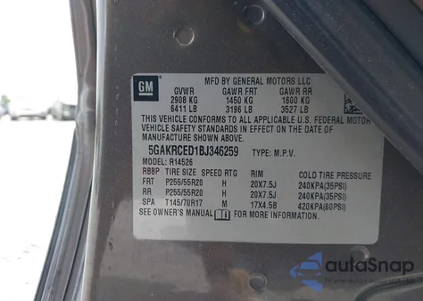 2011 Buick Enclave 2Xl from USA, damaged, VIN 5GAKRCED1BJ346259